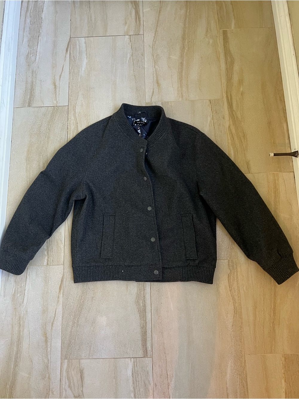 Well Worn Dark Gray Floral-Lined Bomber Jacket